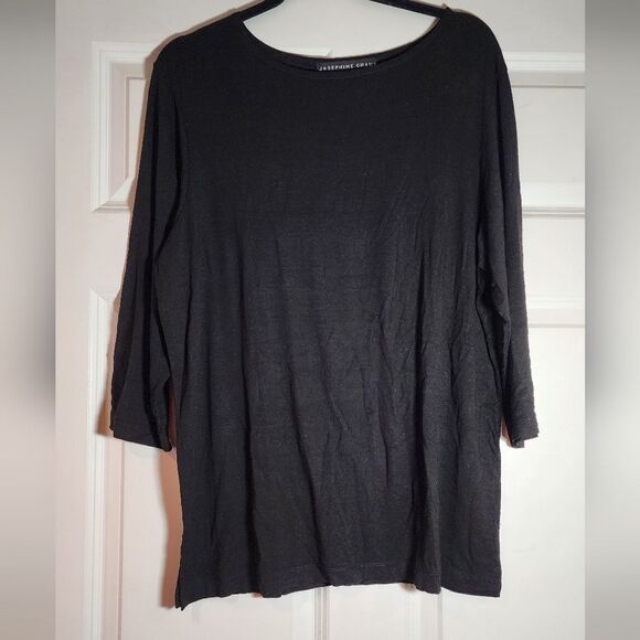 Josephine Chaus Black 3/4 Sleeve Top L Has Some Wash Wear - Picture 1 of 4
